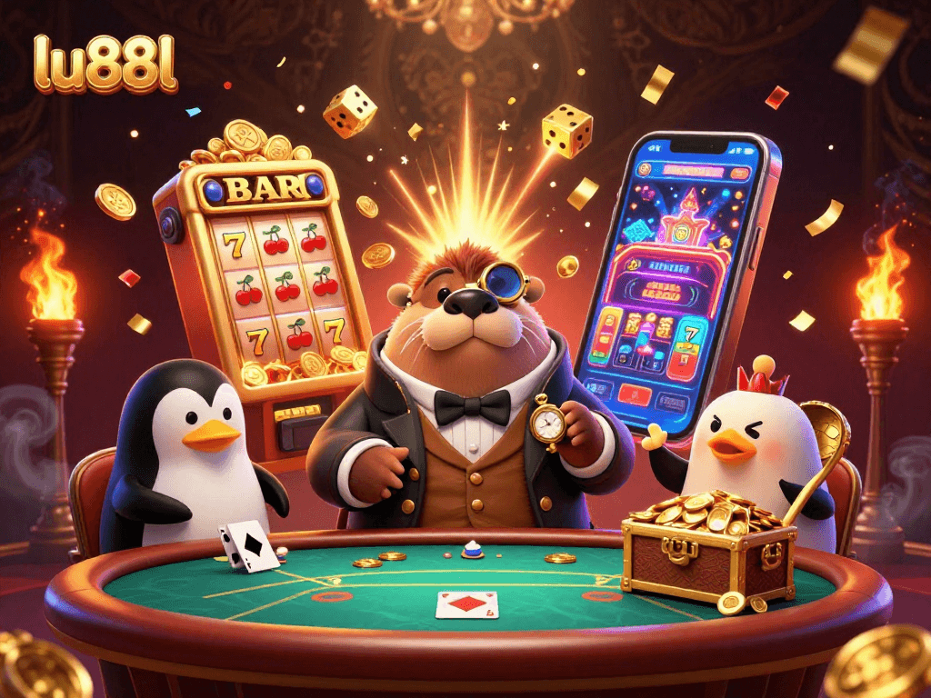 Engage in exciting gameplay at lu88l with a whimsical underwater poker scene featuring a walrus and vibrant casino elements.
