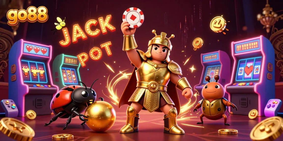 Celebrate wins at go88 with a vibrant casino-themed illustration showcasing dynamic gaming elements.
