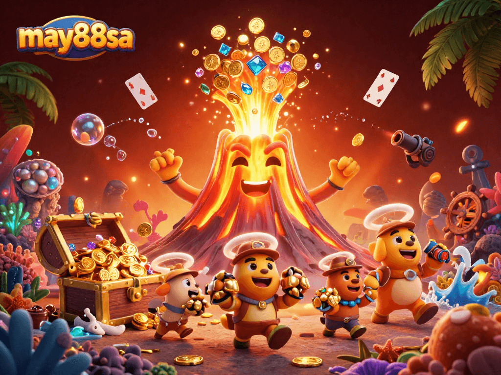 Engage with may88sa's colorful world, winning coins and treasures from the erupting golden volcano.