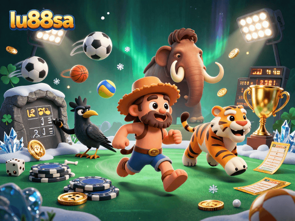 Join the fun at lu88sa with a prehistoric casino adventure featuring a caveman, tiger, and crow