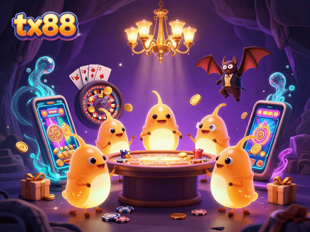 Experience the thrill at tx88 with glowworms lighting up a cave casino and exciting game elements.