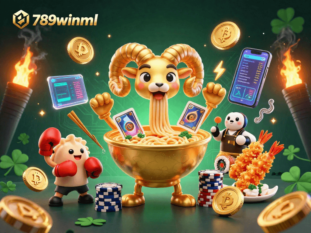 Experience the thrill of crypto gaming with 789winml in a vibrant, detailed illustration featuring lively casino elements.