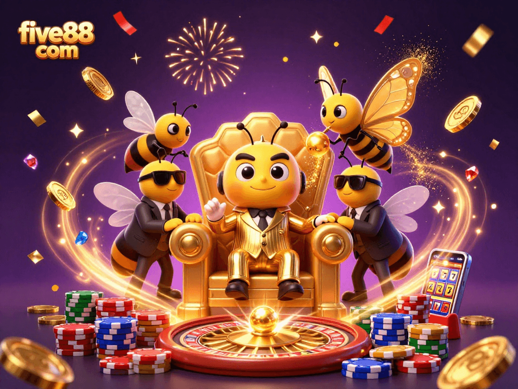Experience thrilling gameplay at five88 com with animated casino characters, vibrant visuals, and dynamic gaming elements.