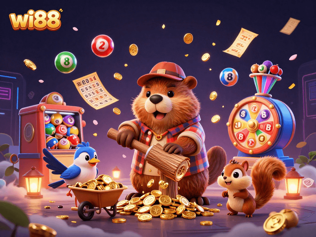 Experience excitement at wi88 through this vibrant 3D scene filled with treasures and lively characters.
