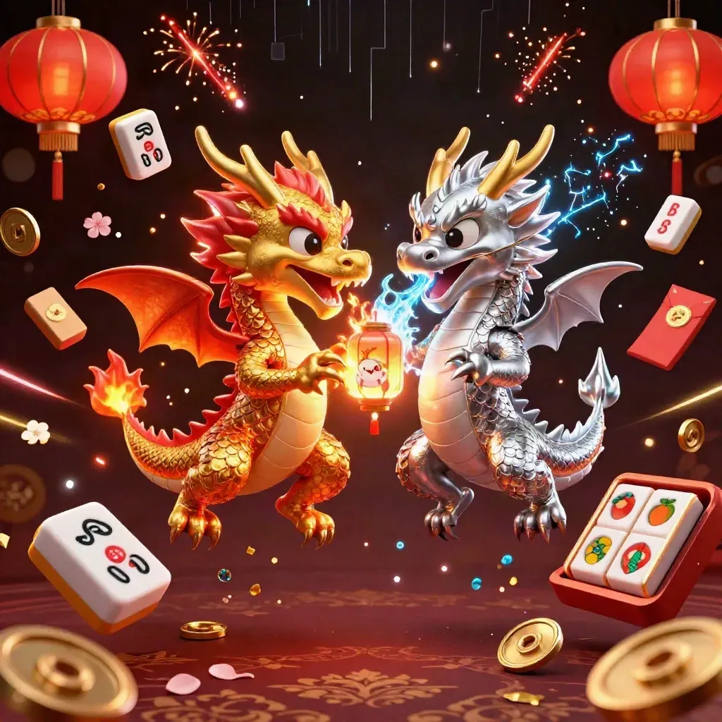 Gold and silver dragons form a yin-yang blaze in a luxe casino burst.